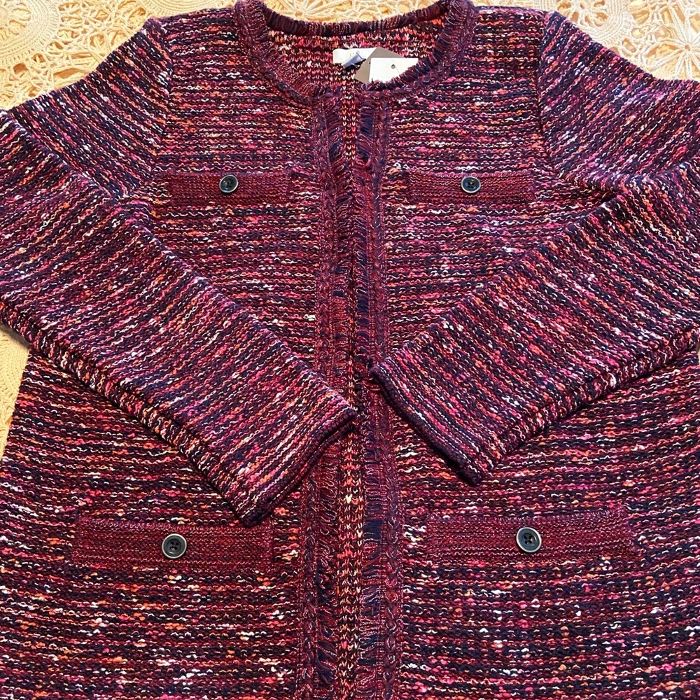NWT J.Jill Sweater/Jacket, cranberry/multi, XS